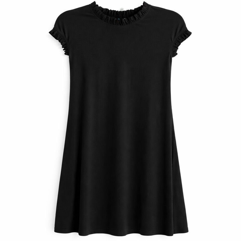 Annalee + Hope Shift Dress Ruffle Neck Black Women L Minimalist Chic LBD